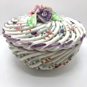 Vintage Lattice-Work Porcelain Bowl Made in Spain - Cottage Chic Style